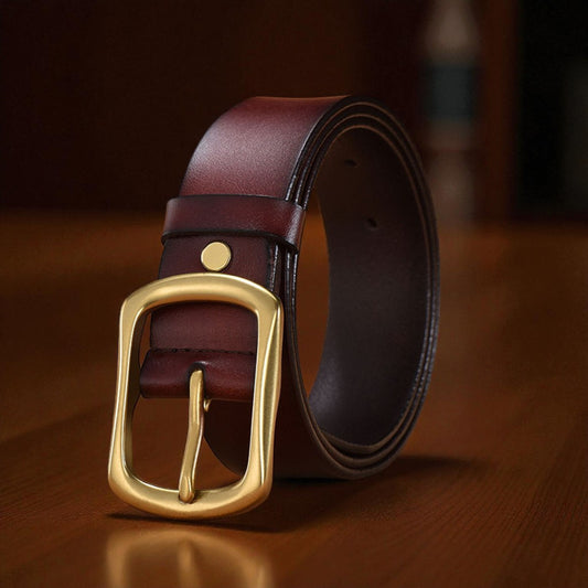 Leather Belt with Vintage Pin